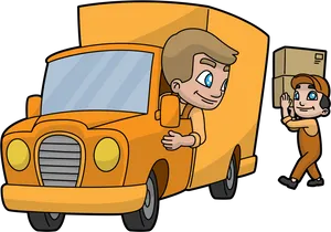 Delivery Truckand Workers Cartoon PNG image