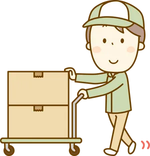 Delivery Worker Pushing Cart With Boxes PNG image