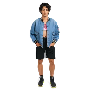 Denim Bomber Jacket PNG 06282024