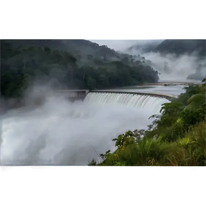 Dense Fog Over Mountain Dam PNG Tgf65 PNG