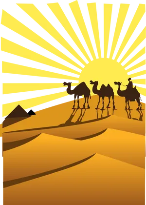 Desert Caravan Sunset Silhouette