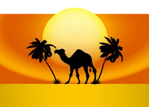 Desert Sunset Camel Silhouette