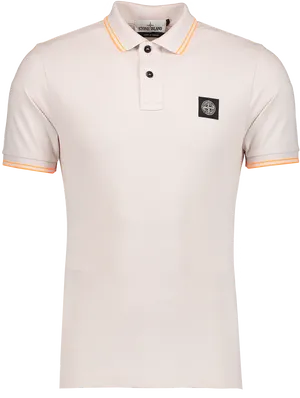 Designer Polo Shirt White Orange Trim PNG image