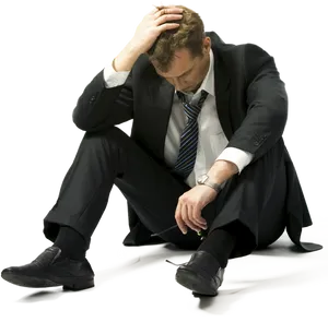 Despondent Businessman Seatedon Floor PNG