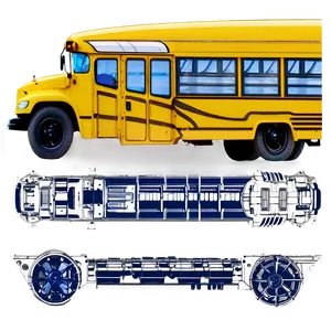 Detailed School Bus Blueprint Png Swr PNG image