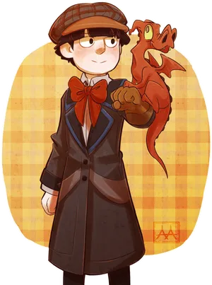 Detective Boyand Red Dragon Friend PNG image