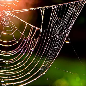 Dewy Spider Web Morning Light PNG image