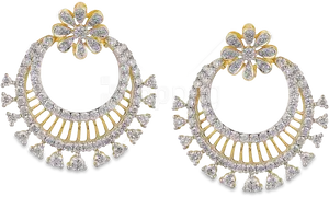 Diamond Flower Hoop Earrings PNG