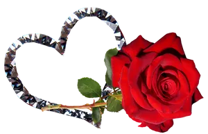 Diamond Heartand Red Rose
