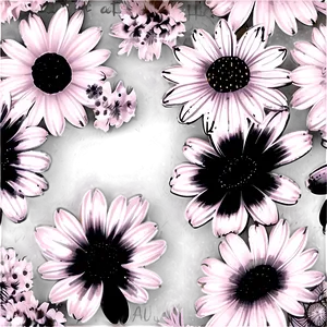 Digital Black And White Flowers PNG 14