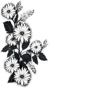 Digital Black And White Flowers PNG Vfn83