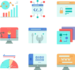 Digital Technology Icons Set PNG image