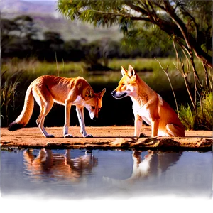 Dingo Waterhole Scene PNG Eat PNG