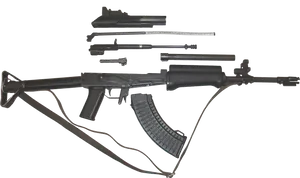 Disassembled Assault Rifle Components PNG image