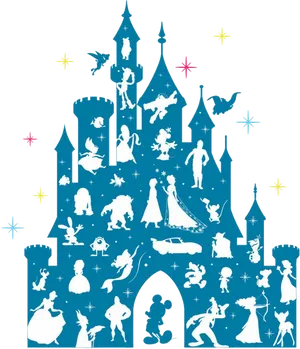 Disney Castle Silhouettewith Characters PNG image