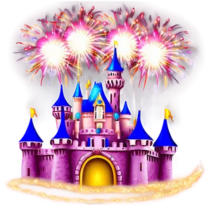 Disney Castle With Fireworks PNG Fjo83