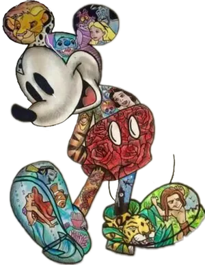 Disney Mickeyand Characters Collage Art PNG image