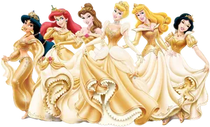 Disney Princesses Golden Gowns PNG image