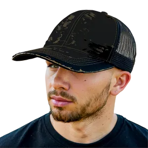 Distressed Black Trucker Hat PNG 38