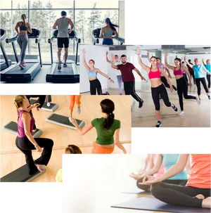 Diverse Aerobic Exercises Collage PNG image