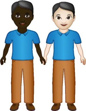 Diverse_ Animated_ Twins_ Standing_ Side_by_ Side PNG image