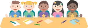 Diverse Children Crafting Table PNG image