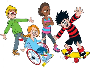 Diverse Groupof Cartoon Kids Playing PNG image