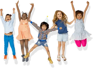 Diverse Groupof Happy Children Jumping PNG image