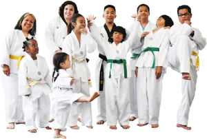 Diverse Martial Arts Students Posing PNG