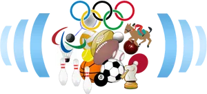 Diverse Sports Equipmentand Olympic Rings PNG image