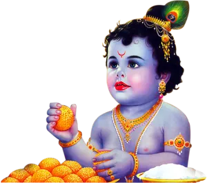 Divine Infant Krishna With Laddus PNG image