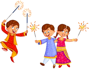 Diwali Celebration Kidswith Sparklers PNG image