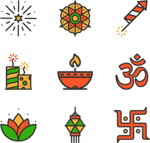 Diwali Festival Icons Set PNG image