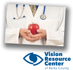 Doctor Holding Apple Vision Resource Center PNG image