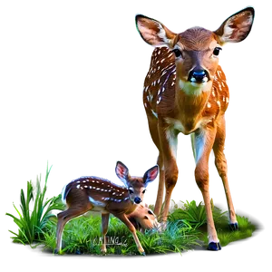 Doe With Newborn Fawn PNG Lfg89 PNG