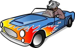 Dog Driving Flame Painted Sports Car PNG image