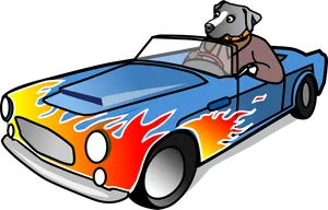 Dog Driving Race Car Cartoon