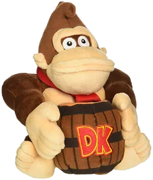 Donkey Kong Plush Toy With Barrel PNG image