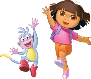 Doraand Boots Jumping Happy PNG image