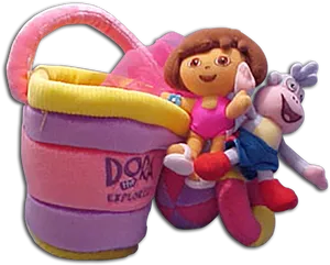 Doraand Boots Plush Toysin Basket PNG image