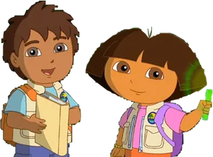 Doraand Diego Animated Characters PNG image