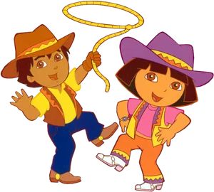 Doraand Diego Cartoon Characters PNG