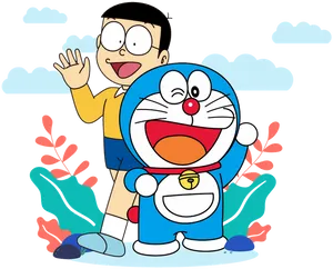 Doraemonand Nobita Friendly Pose PNG image