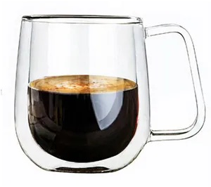 Double Wall Glass Coffee Mug PNG image