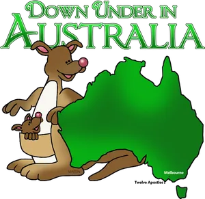 Down Under Australia Kangarooand Map PNG image