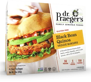 Dr Praegers Black Bean Quinoa Veggie Burgers Box PNG image