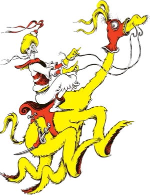 Dr Seuss Yellow Character Riding PNG image