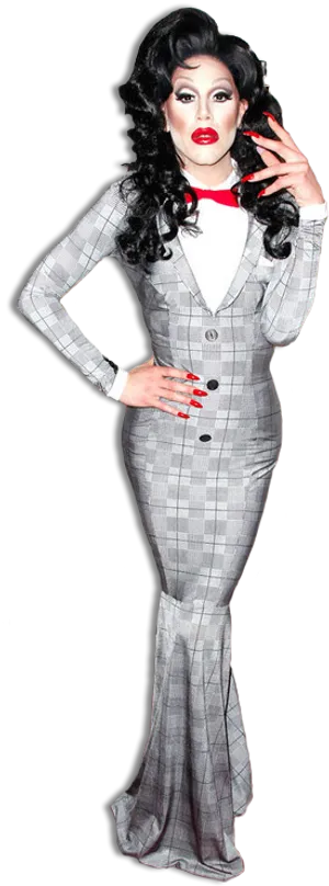 Drag Queenin Plaid Gown PNG image