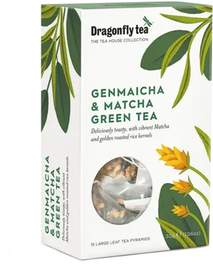 Dragonfly Genmaicha Matcha Green Tea Packaging PNG image