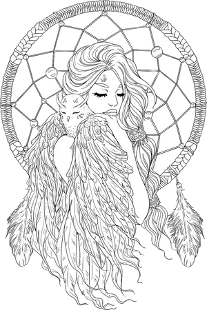 Dreamcatcher Angel Coloring Page PNG image